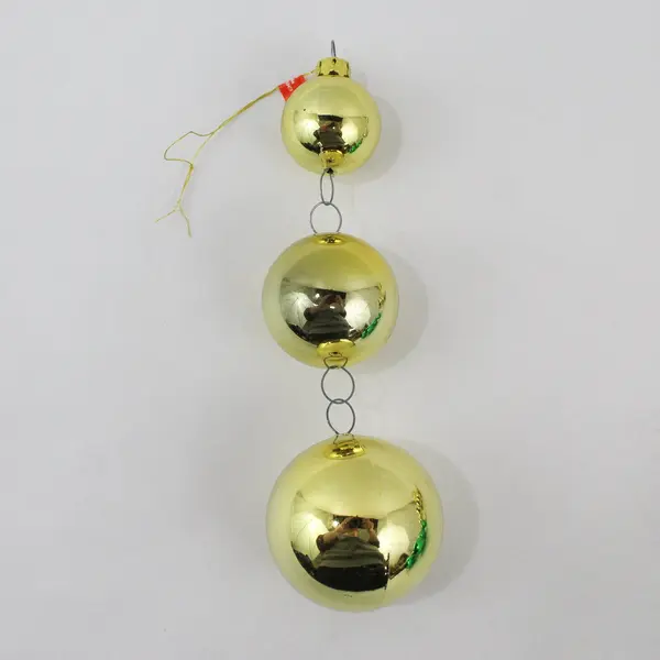 Lot of 6 Vintage Christmas Mornin' Green Gold Glass Bauble Ornaments 18pc 5.5"