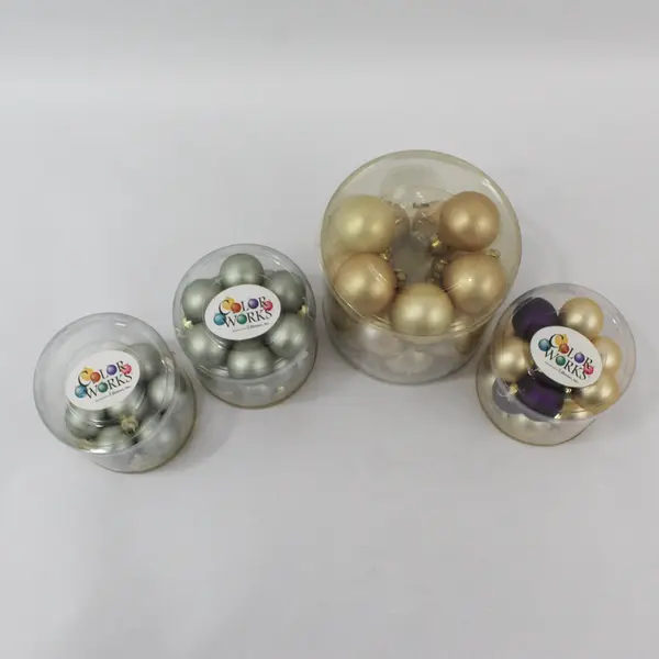Color Works by Roman Lot of 61 Small Glass Bauble Ornaments Silver Gold Purple
