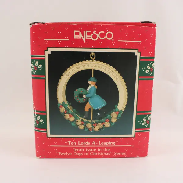 VTG 1990 Enesco Ten Lords-A-Leaping 12 Days of Christmas Ornament