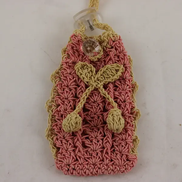 Vintage Handmade Pink Cream Crocheted Crossbody Pouch Small