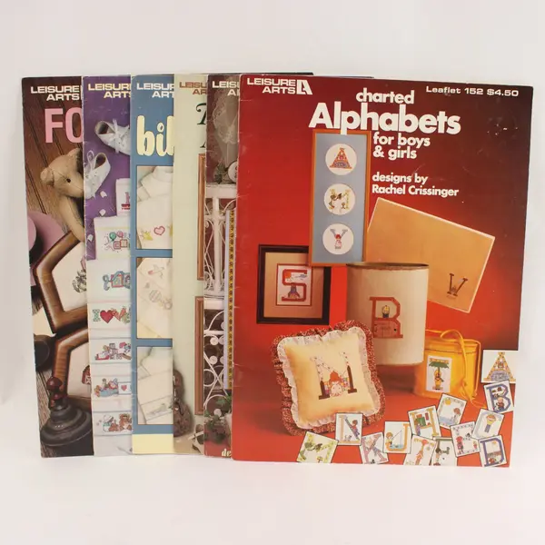 Lot of 6 Leisure Arts Cross Stitch Leaflets Babies & Kids 1979-1991