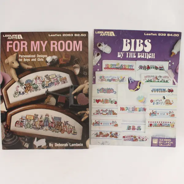 Lot of 6 Leisure Arts Cross Stitch Leaflets Babies & Kids 1979-1991