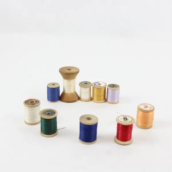 Wooden Sewing Thread Spools Lot of 10 Assorted Colors Pre-Owned