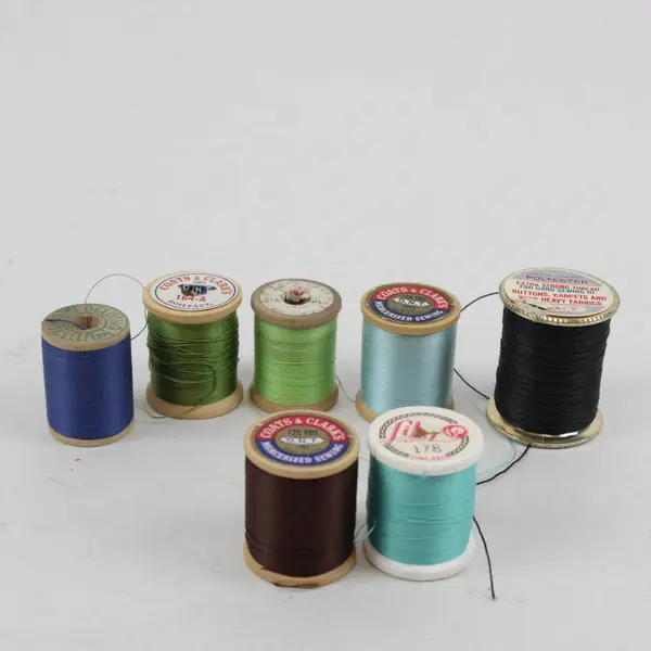 Lot of 7 Mixed Brand Sewing Thread Spools Blue Green Black Brown Assorted