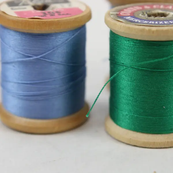 Lot of 8 Sewing Thread Spools Assorted Colors Blue Green Tan Off White