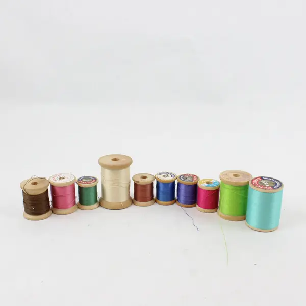 Lot of 10 Sewing Thread Spools Assorted Colors Blue Green Pink Brown Beige