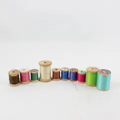 Lot of 10 Sewing Thread Spools Assorted Colors Blue Green Pink Brown Beige