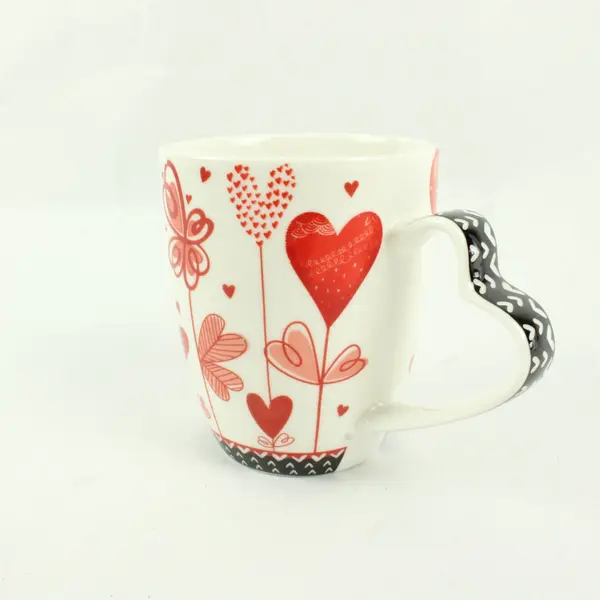 Burton + Burton Coffee Mug Red Hearts Flowers on White Heart Handle