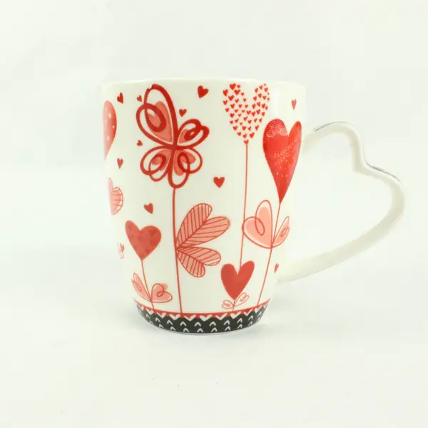 Burton + Burton Coffee Mug Red Hearts Flowers on White Heart Handle