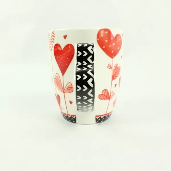 Burton + Burton Coffee Mug Red Hearts Flowers on White Heart Handle