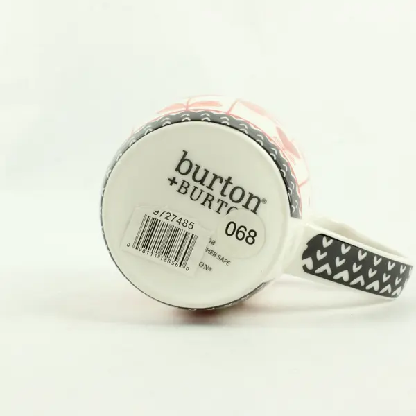 Burton + Burton Coffee Mug Red Hearts Flowers on White Heart Handle
