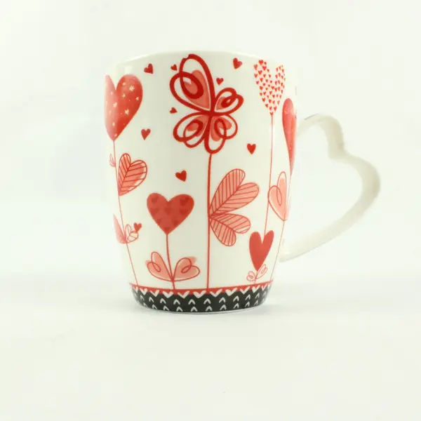Burton + Burton Coffee Mug Red Hearts Flowers on White Heart Handle