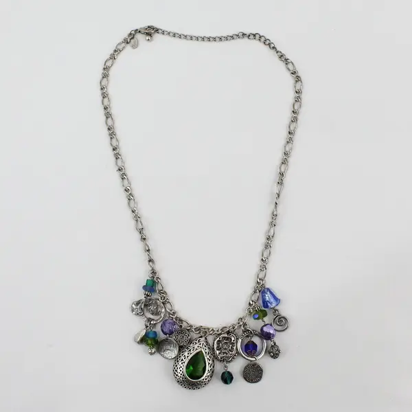 Chico's Silver-Tone Beaded Dangle Necklace 21"