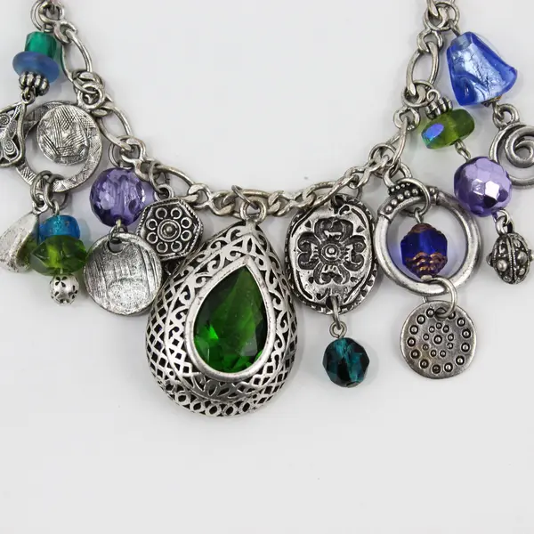 Chico's Silver-Tone Beaded Dangle Necklace 21"