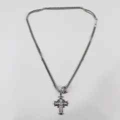 Silver-Tone Cross and Crown Pendants Round Box Chain Necklace 30"
