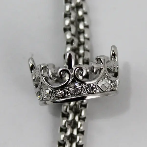 Silver-Tone Cross and Crown Pendants Round Box Chain Necklace 30"