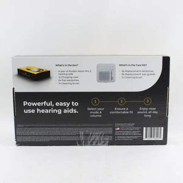 NEW Audien Atom Pro 2 ITC Rechargeable OTC Hearing Aids - Charging Case 
