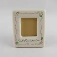 Vintage Ceramic Picture Square Frame Flower "God Bless Grandma" 3x3.5