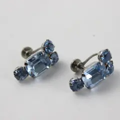 Vintage Coro Blue Rhinestone Silver-Tone Screwback Earrings