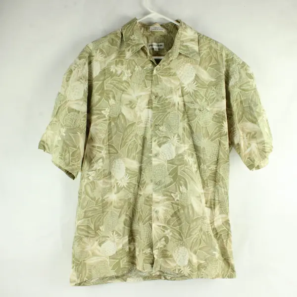 Vintage Pierre Cardin Green Tropical Print Men's Button-Up Size Large