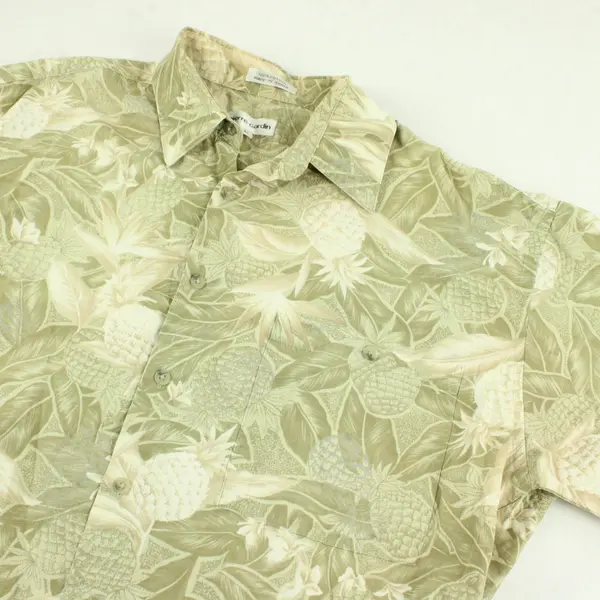Vintage Pierre Cardin Green Tropical Print Men's Button-Up Size Large