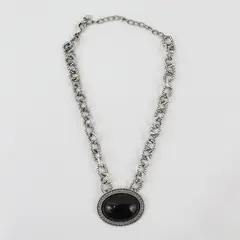 Chico's Black Cabochon Silver-Tone Chain Link Statement Necklace 20"
