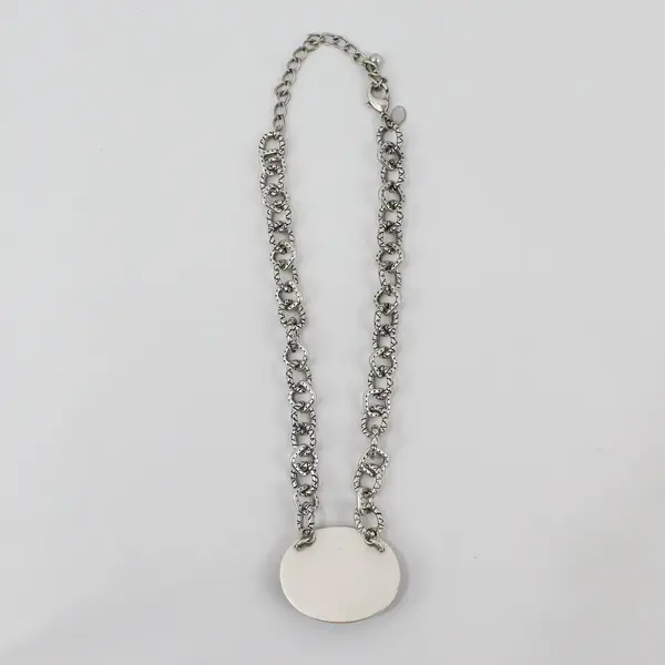 Chico's Black Cabochon Silver-Tone Chain Link Statement Necklace 20"