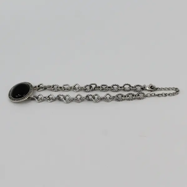 Chico's Black Cabochon Silver-Tone Chain Link Statement Necklace 20"