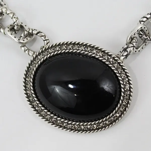 Chico's Black Cabochon Silver-Tone Chain Link Statement Necklace 20"