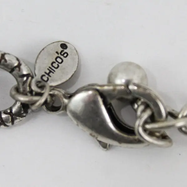 Chico's Black Cabochon Silver-Tone Chain Link Statement Necklace 20"