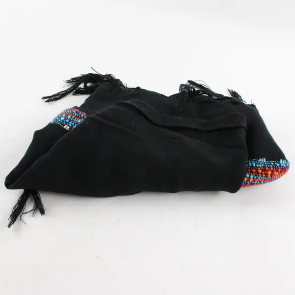 Multicolor Embroidered Black Triangle Scarf 60"