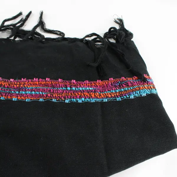 Multicolor Embroidered Black Triangle Scarf 60"
