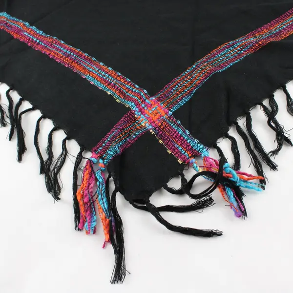 Multicolor Embroidered Black Triangle Scarf 60"