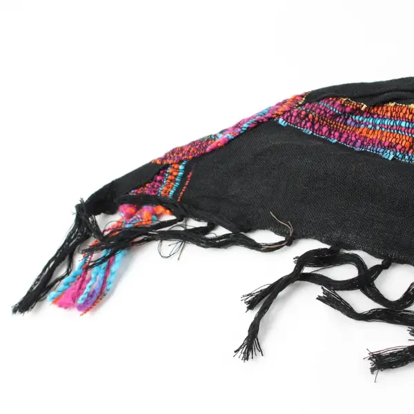 Multicolor Embroidered Black Triangle Scarf 60"