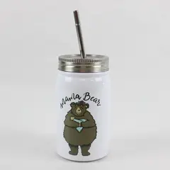 Mama Bear Stainless Steel Tumbler Cup w/ Screw On Lid & Metal Straw