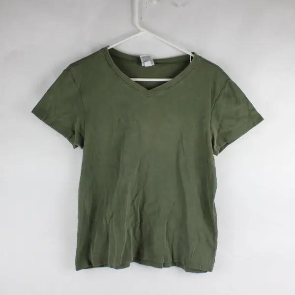 Old Navy Women's L Green Short Sleeve 100% Cotton V-Neck T-Shirt 