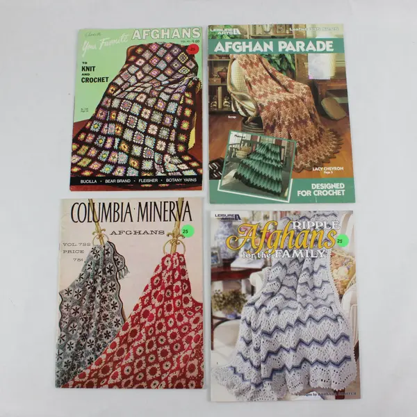 Mixed Vintage Lot of 4 Afghans to Knit or Crochet Pattern Books 1966-2004 