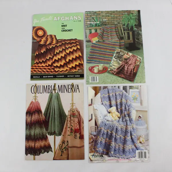 Mixed Vintage Lot of 4 Afghans to Knit or Crochet Pattern Books 1966-2004 