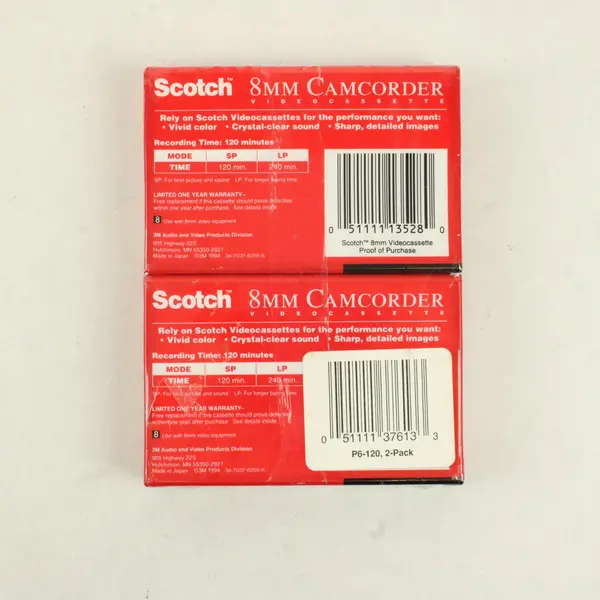 Lot of 2 Scotch 8mm Camcorder Videocassette Tapes Sealed P6-120 3M