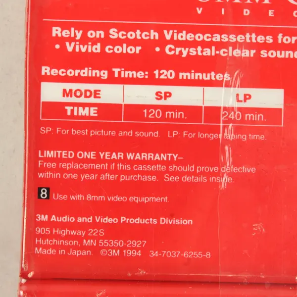Lot of 2 Scotch 8mm Camcorder Videocassette Tapes Sealed P6-120 3M