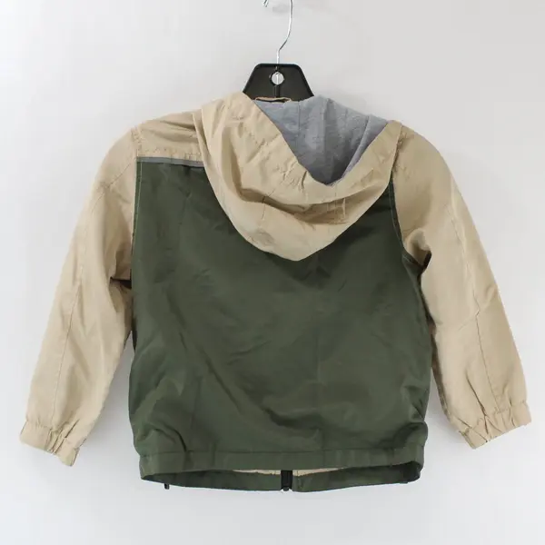 Distortion Windbreaker Jacket Kids S(4) Green & Tan Colorblock Hooded 
