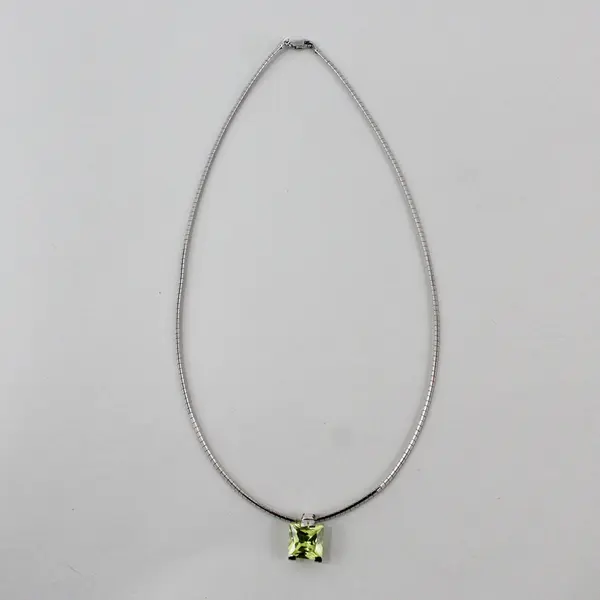 Minimalist Modernist Peridot Pendant Sterling Silver Chain Necklace 17.5"