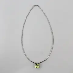 Minimalist Modernist Peridot Pendant Sterling Silver Chain Necklace 17.5"