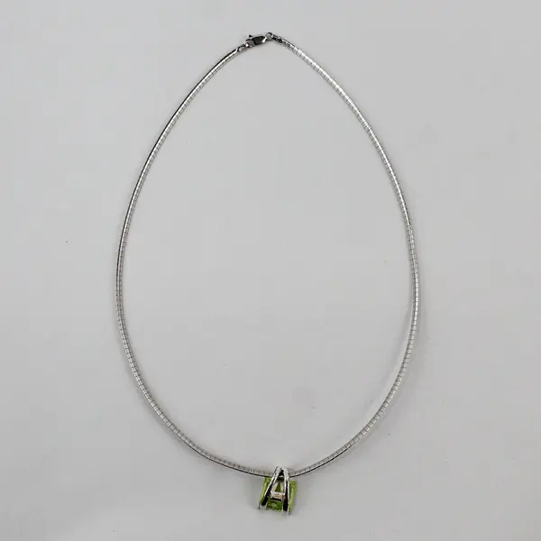 Minimalist Modernist Peridot Pendant Sterling Silver Chain Necklace 17.5"