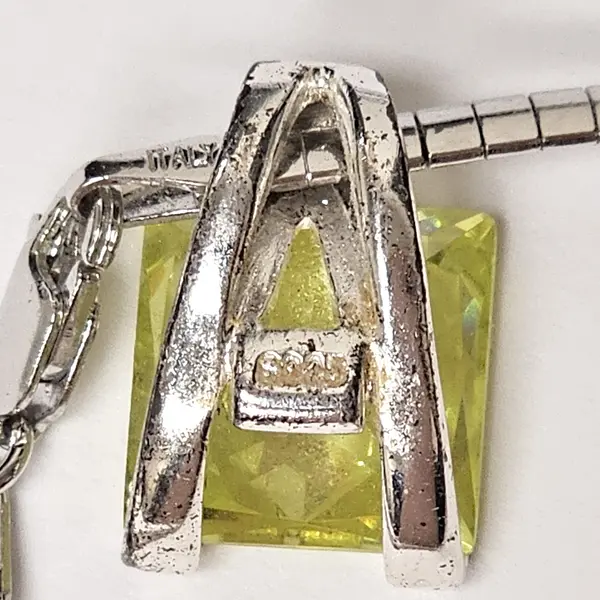 Minimalist Modernist Peridot Pendant Sterling Silver Chain Necklace 17.5"