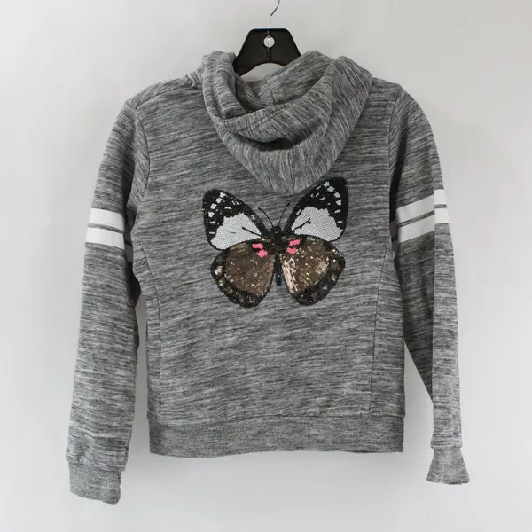 Reflex Girls Gray Butterfly Sequin Zip-Up Hoodie L(14) KJ896
