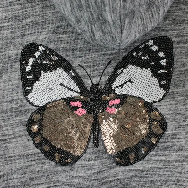 Reflex Girls Gray Butterfly Sequin Zip-Up Hoodie L(14) KJ896