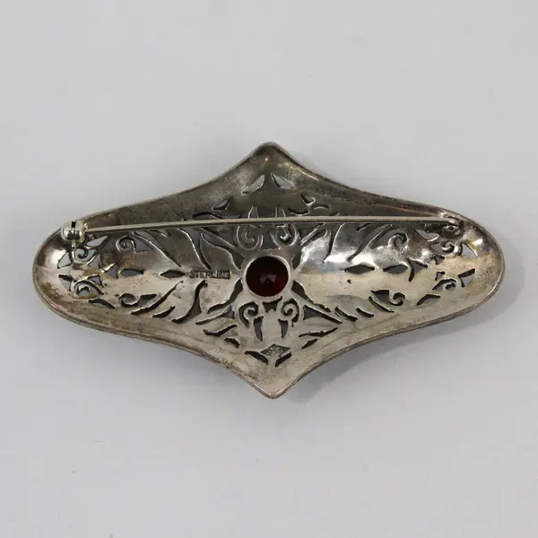 Antique Garnet and Marcasite Sterling Silver Brooch