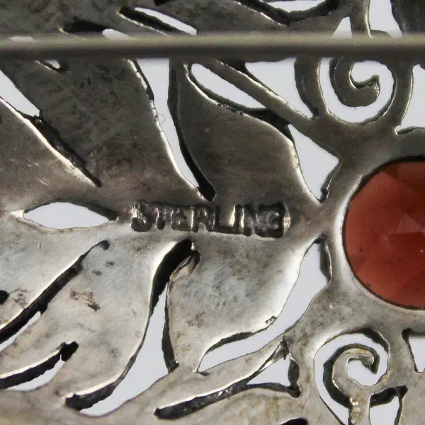 Antique Garnet and Marcasite Sterling Silver Brooch