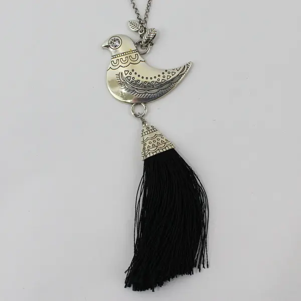 Brighton Silver-Tone Bird Tassel Pendant Statement Necklace 31"